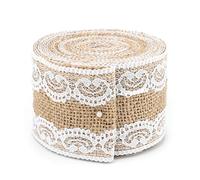 G2PLUS 5M Rouleaux Ruban Jute Dentelle Ruban en Toile de Jute Naturelle avec Bordure en Dentelle Jute pour Bricolage Décoration de Mariage,Les Emballages-Cadeau（6CM）