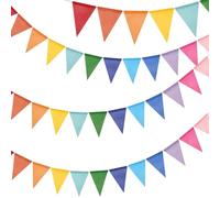 G2PLUS Fanion Jute Couleur Guirlande Fanions Toile de Jute,12M avec 36PCS Drapeau Triangulaire en Lin Imitation Résistant aux Intempéries pour Chambre d'enfant,fête Décoration de Jardin
