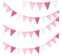 G2PLUS Fanion Jute Rose: Guirlande Fanions Toile de Jute,12M avec 36PCS Drapeau Triangulaire en Lin Imitation Résistant aux Intempéries pour Chambre d'enfant,fête Décoration de Jardin