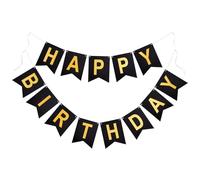 G2PLUS Guirlande Anniversaire Grand Noir,Pré-Montée Banderole Birthday | Banderole Joyeux Anniversaire avec Lettres Dorées en Papier,Guirlande Happy Birthday pour Anniversaires Fête