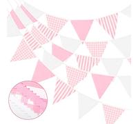 G2PLUS Guirlande de Fanions,12M Fanions en Coton,42 Côtés Rose et Blanc Fanion Bannière Tissu pour Baptême Anniversaire Cérémonie Mariage