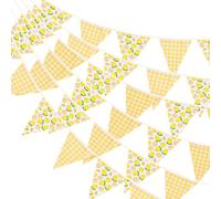 G2PLUS Guirlande Fanions Citron 12m en Coton:42 Fanions Triangulaires Motif Citron Un Jaunes et Blancs à Carreaux,15 x 19 cm pour Fête Anniversaire,Décoration Jardin Un Chambre d'enfant