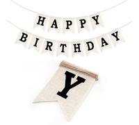G2PLUS Guirlande Happy Birthday en Jute Noir Pré-Montée | NO DIY Banderole Joyeux Anniversaire,Lettres Noir pour Décorations de Fête d'anniversaire,Réutilisable