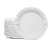 G4gadget Lot de 100 assiettes en papier jetables 23 cm, plastique, blanc, 23CM (9INCH)