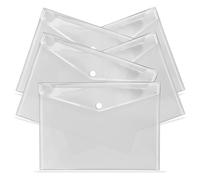 G4GADGET Lot de 5 pochettes A4 en plastique transparent avec bouton-pression et pochette pour étiquettes et bouton pression - Enveloppe en plastique multicolore pour la maison, le bureau, l'école et