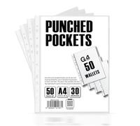 G4GADGET Lot de 50 pochettes perforées en plastique transparent A4