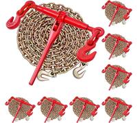 G80 Tendeur à cliquet avec chaînes d'arrimage 10mm x 3m, set de 8 - force de tension 4173 kg - attaches pour chaînes avec crochets - fixations pour chaînes de transport pour l'arrimage de charges & le