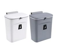 Gaabungky Poubelle de 9 l avec couvercle coulissant - Grande capacité - Crochet mobile - Plusieurs méthodes d'installation - Poubelle de cuisine pour porte d'armoire, tiroir, salle de bain (gris)
