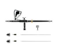 Gaahleri Seeker double action, gravité, buse 6 pos, aig./buses 0,3 & 0,5 mm, godet 1/3 oz, poignée ergo. Maquettes & peinture art