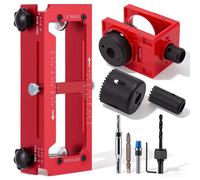 Gabarit de fraisage pour charnières de porte et kit de montage de charnières - Modèle A - Réglable - Pour charnières de porte de 6,35 à 12,7 cm - Rayon de 0,6/1,6 cm - Rouge