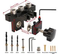 Gabarit de perçage 3-en-1 réglable pour le bois - Connexions à tenons de 8/10/15 mm - Métal - Échelle laser - Douilles en acier trempé - Clip de positionnement - Pour armoires et meubles
