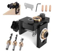 Gabarit de Percage Bois, 8/10/15 mm Gabarit de Trou de Poche, Localisateur de Perforateur, Kit de Perforateur, Gabarits pour Outils électriques, Gabarit de Goujon Avec Clip de Positionnement