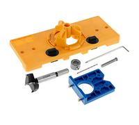 Gabarit de Perçage Charniere Invisible 35 mm et Dispositif de Charnière Perçage 35 mm avec Foret Forstner 35 mm Support Butée de Profondeur Clé Hexagonale pour Menuiserie (Jaune)