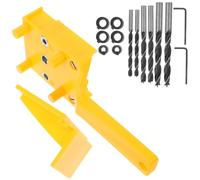 Gabarit de Perçage Droit pour Chevilles, Outil Menuiserie Bois Portatif | Acier Inoxydable et Plastique Jaune, Support Latéral, Forets Inclus, pour Planches, Ateliers et Fabrication de Meubles