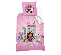 GABBY CHAT - Housse de couette Gabby et la Maison Magique 140x200 cm - 100% Coton - Rose