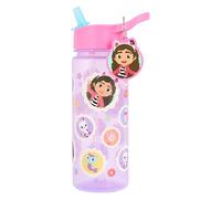 Gabby's Dollhouse Bouteille d'eau avec paille, violet, 500 ml, avec boucle de transport et breloque porte-clés Gabby, Cakey Cakey, Kitty Fairy, Mercat, Baby Box