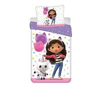 Gabby's Dollhouse - Parure de lit « Confetti » - Housse de couette 140 x 200 cm + taie d'oreiller 50 x 70 cm - Officiel - En coton doux et respirant pour fille - Sous licence