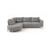 Gabin - Canapé d'angle gauche 5 places en velours texturé - Gris clair