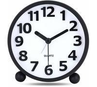 GABRIELLE Reveil Analogique Silencieux,Métal Noir Gros Chiffres 3D,Horloge de Table sans Tic-tac avec la Lumière de Nuit Réveil De