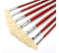 GACDR Lot de 7 pinceaux éventail pour peinture, poils de porc naturels et long manche en bois, pinceaux professionnels pour peinture acrylique, peinture à l'huile et aquarelle