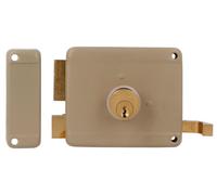 Gâche de porte à entraînement droit avec levier de verrouillage, gâche et poignée pour portes en bois, dimensions 100 x 85 mm - Acier beige