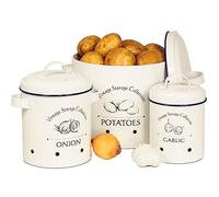 Gadgy Boite Pomme de Terre | Ensemble de 3 Boites Metal Vintage | Rangement et Decoration Cuisine | Range Oignon, Ail et Pommes de Terre | Bac de Conservation