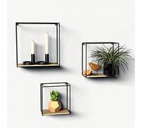 Gadgy Étagère Murale en Bois Et Métal - Ensemble De 3 Pièces - Dimensions Grande étagère 32x32x12 cm - Etagere Flottante - Decoration Salon, Chambre ou Cuisine