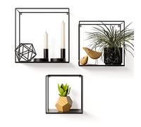 Gadgy Set de 3 Étagères Murales Carrées - Tablettes Métal Noir Style Industriel, Déco Murale Moderne pour Salon, Cuisine ou Bureau - 32 x 32 x 12 cm