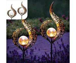 Gadgy Lot de 2 Lampes Solaires LED Effet Flamme - Éclairage Extérieur Étanche pour Jardin, Terrasse & Allée - Lampes Solaires Décoratives avec Boule en Verre
