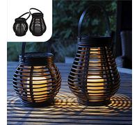 Gadgy Lot de 2 Lanternes Solaires Extérieures - Lampes LED de Jardin Effet Rotin - Éclairage Solaire Étanche pour Terrasse, Balcon, Allée & Jardin