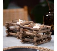 Gadgy Teelichthalter Holz | 2er Set Treibholz Deko | Tischdeko Wohnzimmer | Windlicht Herbst | Kerzenhalter Holz | Deko Fensterbank | Esstisch Deko | Teelichthalter Herbst | Rustikale Deko