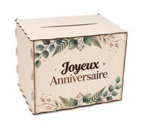 GADITIEK Urne Anniversaire Bois Tirelire Joyeux Anniversaire Décoration Festive Boîte à Cartes Cadeau Cagnotte en Boîte Cadeau pour Lettres Enveloppes