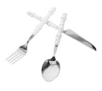 Gadpiparty 1ensemble Set de Ustensiles Acier Inoxydable Poignée Perle Blanche Couverts Western Réutilisables Design Élégant pour Dîner Festif