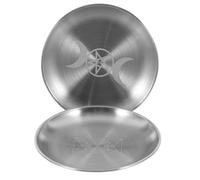 Gadpiparty 2 Pièces Plaque Pentagramme Ronde en Fer Argentée | Surface Lisse Bien Polie, sans Bavures, Petit Plateau de Rangement, pour Présentoir et Offrandes Religieuses