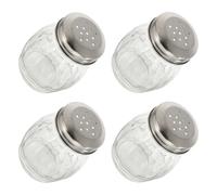 Gadpiparty Bouteilles D'assaisonnement 180ml Lot de 4 en Verre Transparent Trous, Porte-condiments Multifonction en Verre et Acier Inoxydable, Facile à Nettoyer Cuisine