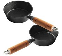 Gadpiparty Mini Casseroles Ustensiles Cuisine en Fonte en Fonte Noire Lot de 2 pour Verser L'huile avec Poignée en Bois, Cuisson la Maison Pâtisserie