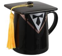Gadpiparty Mug Chapeau de Diplômé en Céramique Noir 450ml avec Couvercle | Style Nouveauté, Finition Mate et Texture Douce, pour ibliothèque, Enseignants et Étudiants