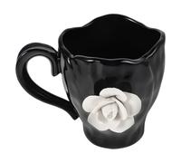 Gadpiparty Mug en Céramique Noir à Rose en Relief pour Café et Thé | Grosse Capacité, Usage Maison ou Bureau, Style Élégant et Mignon, pour Latte, Lait, Petit Déjeuner