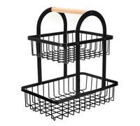 Gadpiparty Panier à Fruits à Poignée, Double Couche Amovible en Fer Noir | Bois et Fer, Montage sans Outils, Base Stable Antidérapante, Rangement pour Snacks, Livres, la Cuisine