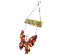 Gadpiparty Panneau D'accueil en Fer Forgé Rouge, Décoration Murale Extérieure pour Jardin, Chaîne Suspendue, Ornement D'entrée pour Maison de Plage