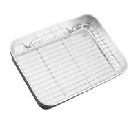 Gadpiparty Plaque de Cuisson en Acier Inoxydable Argenté, Fond Plat | Grille, Drainage Facilité, Usage au Four Froid, Format Unique Cuisine, Cuisson, Service