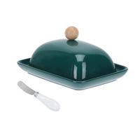 Gadpiparty Plat Rectangulaire en Céramique Vert avec Coupe-beurre Intégré, Boîte à Beurre Élégante pour Banquets et Mariages, Design Pratique et Raffiné