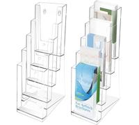 GAESHOW Lot de 2 Porte-brochure multicases, Porte-brochures et documents 5 cases format 1/3 A4, transparent Acrylique, support de prospectus pour le bureau, et la réception, menu, dépliant, flyer