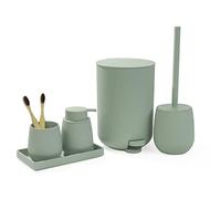 GAHEFY Ensemble d'accessoires de salle de bain - Vert - 5 pièces - Distributeur de savon, porte-brosse à dents, plateau de maquillage, brosse WC et poubelle - Pour salle de bain - Vert