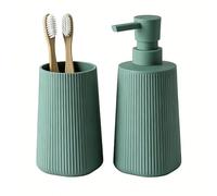 GAHEFY Lot de 2 accessoires de salle de bain - Distributeur de savon de 250 ml et gobelet à dents - Design moderne rainuré en plastique ABS - Pour lavabo et étagère de salle de bain - Vert