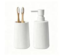 GAHEFY Lot de 2 accessoires de salle de bain - Distributeur de savon de 250 ml et gobelet à dents - Design moderne rainuré en plastique ABS - Pour lavabo et étagère de salle de bain - Blanc