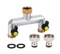GAIALYST Répartiteur de robinet 2 voies en laiton, adaptateur double raccord 3/4" avec vanne sphérique, rotatif à 360°, finition nickel, pour 2 tuyaux d'arrosage