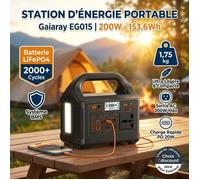 Gaiaray EG015 Station d'Énergie 200W Max - Mini Batterie Portable 153 6Wh LiFePO4 avec Charge Rapide PD 20W et 5 Sorties pour Voyage