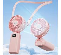 Gaiatop Mini ventilateur portable 4000 mAh, 7110 tr/min, 3 vitesses, vent fort, écran LED, batterie rechargeable USB, cadeau pour femme, maquillage, voyage en plein air, rose