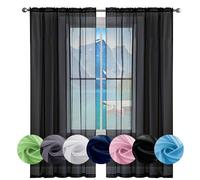 GAIFNAG Blanc Voilage à Oeillet Rideau Semi 140 x 90 cm 100% Polyester/Transparent Intérieurs Effet Lin Rideau Transparent pour Mariage de Noël Chambre, Noir